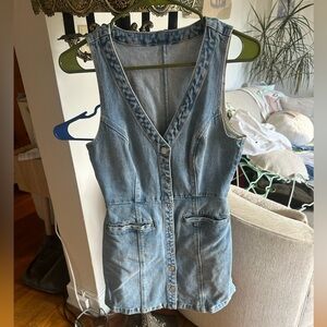Vintage Denim Sleeveless Button-Up Dress